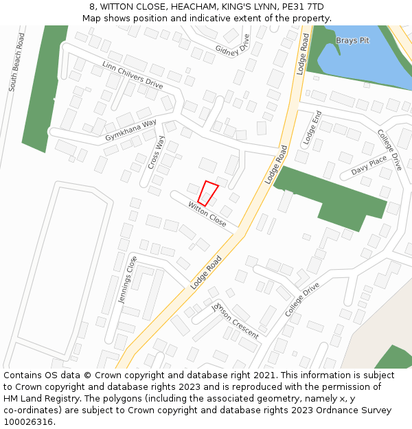 8, WITTON CLOSE, HEACHAM, KING'S LYNN, PE31 7TD: Location map and indicative extent of plot