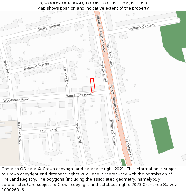 8, WOODSTOCK ROAD, TOTON, NOTTINGHAM, NG9 6JR: Location map and indicative extent of plot