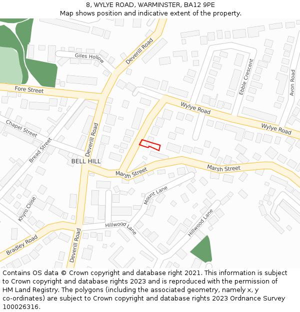 8, WYLYE ROAD, WARMINSTER, BA12 9PE: Location map and indicative extent of plot