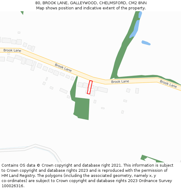 80, BROOK LANE, GALLEYWOOD, CHELMSFORD, CM2 8NN: Location map and indicative extent of plot