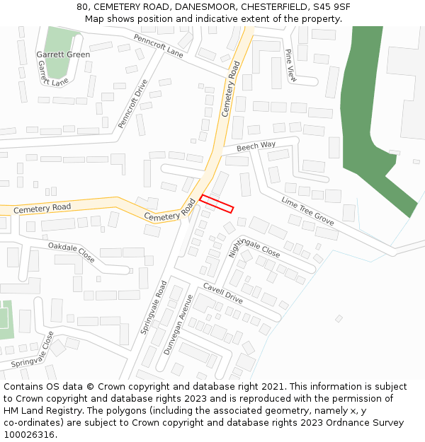 80, CEMETERY ROAD, DANESMOOR, CHESTERFIELD, S45 9SF: Location map and indicative extent of plot