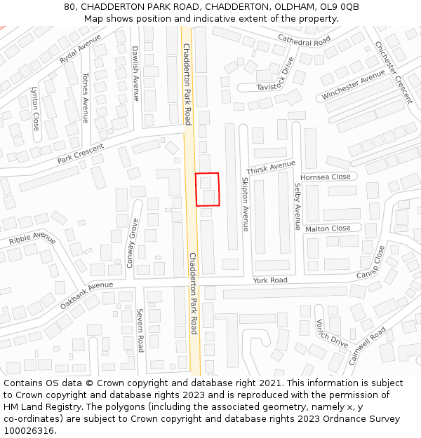 80, CHADDERTON PARK ROAD, CHADDERTON, OLDHAM, OL9 0QB: Location map and indicative extent of plot