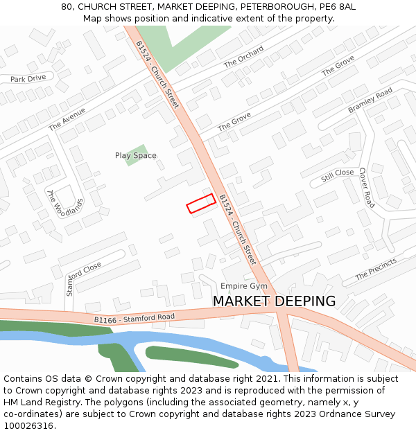 80, CHURCH STREET, MARKET DEEPING, PETERBOROUGH, PE6 8AL: Location map and indicative extent of plot