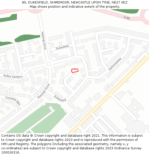 80, DUKESFIELD, SHIREMOOR, NEWCASTLE UPON TYNE, NE27 0EZ: Location map and indicative extent of plot