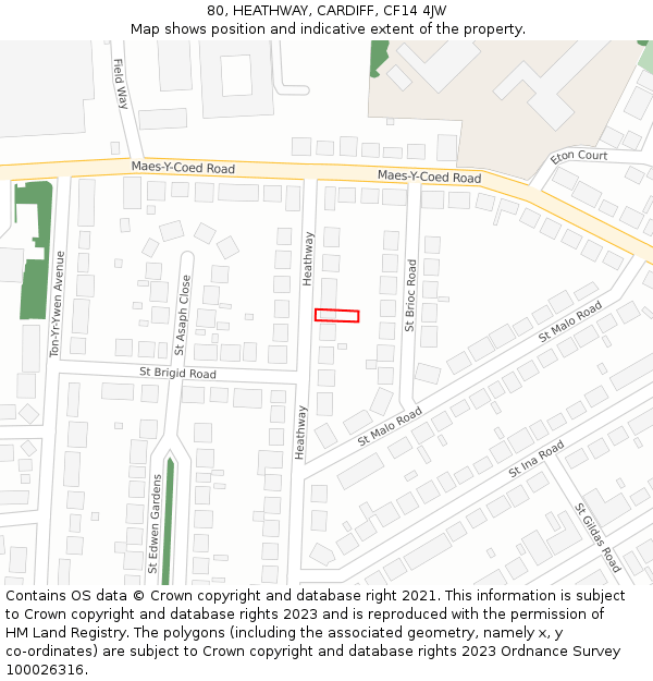 80, HEATHWAY, CARDIFF, CF14 4JW: Location map and indicative extent of plot