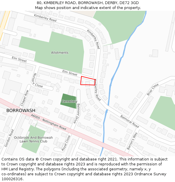 80, KIMBERLEY ROAD, BORROWASH, DERBY, DE72 3GD: Location map and indicative extent of plot