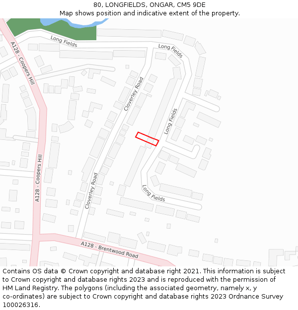 80, LONGFIELDS, ONGAR, CM5 9DE: Location map and indicative extent of plot