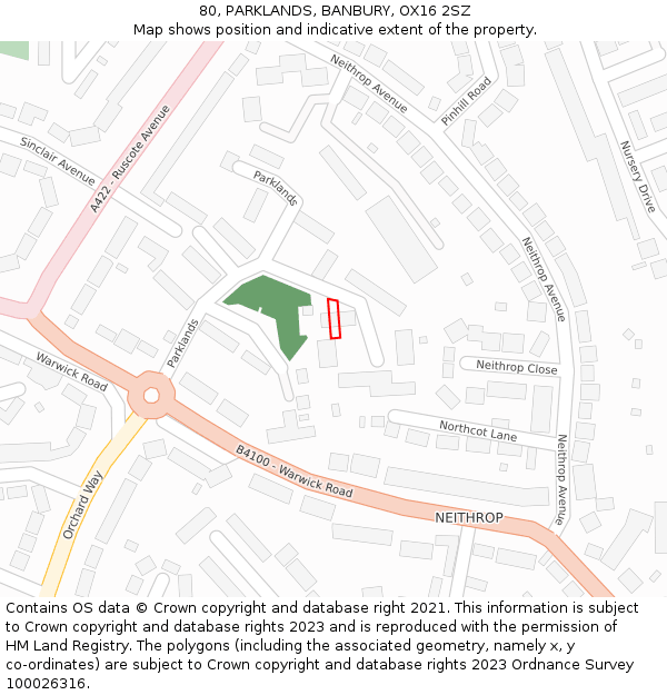 80, PARKLANDS, BANBURY, OX16 2SZ: Location map and indicative extent of plot