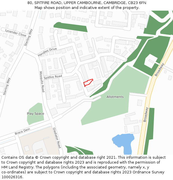 80, SPITFIRE ROAD, UPPER CAMBOURNE, CAMBRIDGE, CB23 6FN: Location map and indicative extent of plot