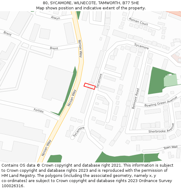 80, SYCAMORE, WILNECOTE, TAMWORTH, B77 5HE: Location map and indicative extent of plot