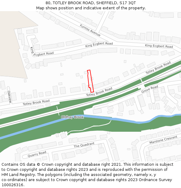 80, TOTLEY BROOK ROAD, SHEFFIELD, S17 3QT: Location map and indicative extent of plot