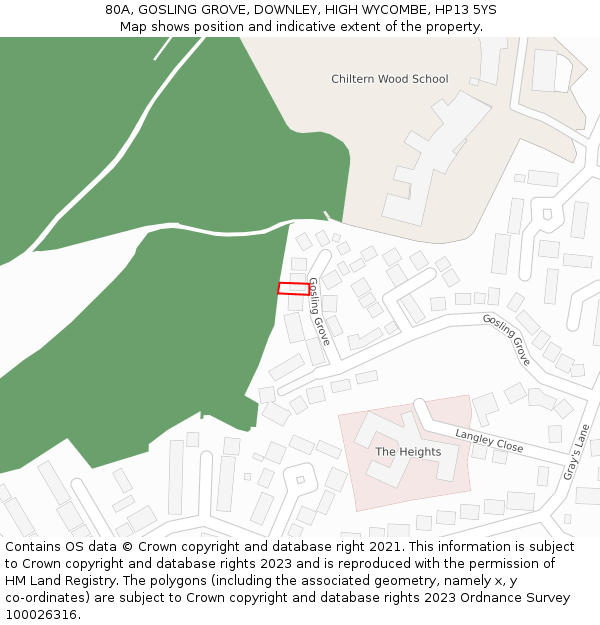 80A, GOSLING GROVE, DOWNLEY, HIGH WYCOMBE, HP13 5YS: Location map and indicative extent of plot