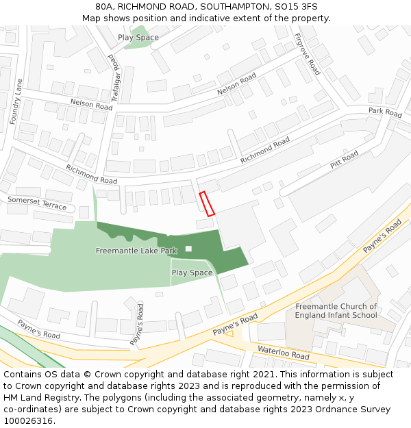 80A, RICHMOND ROAD, SOUTHAMPTON, SO15 3FS: Location map and indicative extent of plot