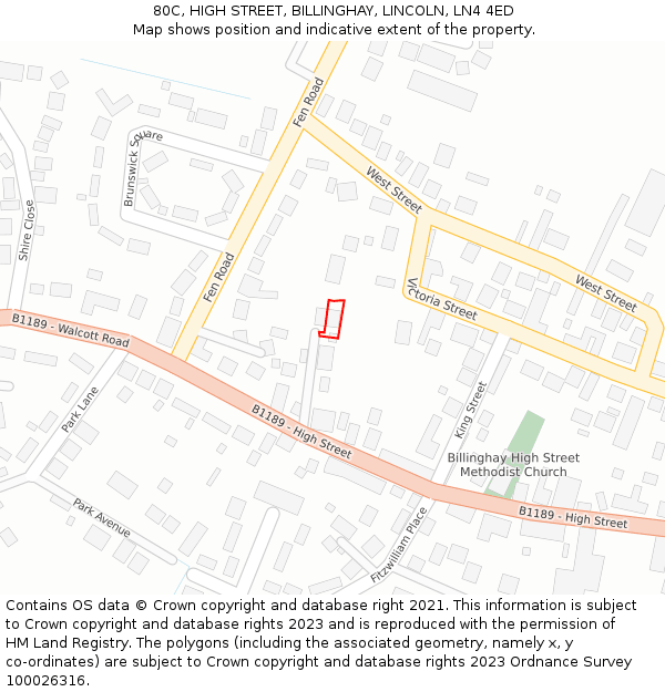 80C, HIGH STREET, BILLINGHAY, LINCOLN, LN4 4ED: Location map and indicative extent of plot