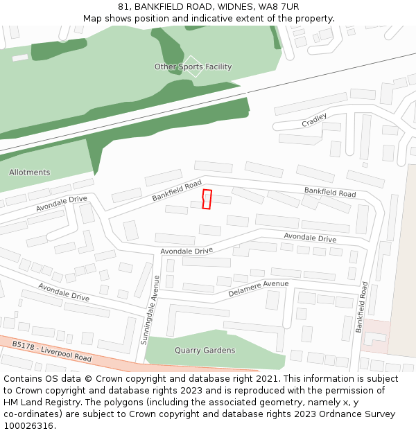 81, BANKFIELD ROAD, WIDNES, WA8 7UR: Location map and indicative extent of plot