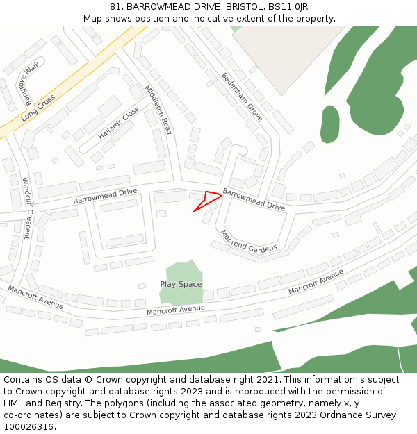 81, BARROWMEAD DRIVE, BRISTOL, BS11 0JR: Location map and indicative extent of plot