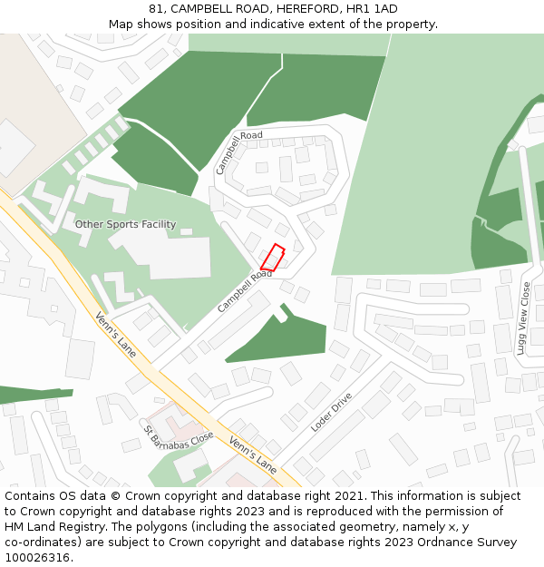 81, CAMPBELL ROAD, HEREFORD, HR1 1AD: Location map and indicative extent of plot