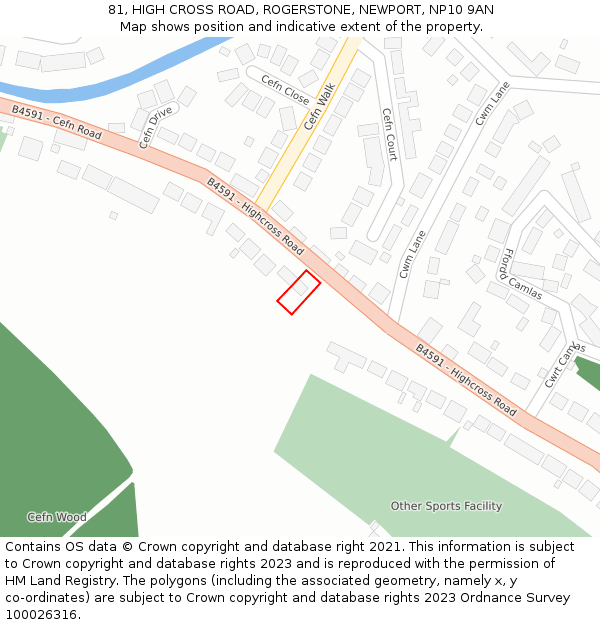 81, HIGH CROSS ROAD, ROGERSTONE, NEWPORT, NP10 9AN: Location map and indicative extent of plot