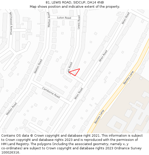 81, LEWIS ROAD, SIDCUP, DA14 4NB: Location map and indicative extent of plot
