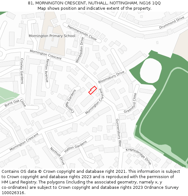 81, MORNINGTON CRESCENT, NUTHALL, NOTTINGHAM, NG16 1QQ: Location map and indicative extent of plot