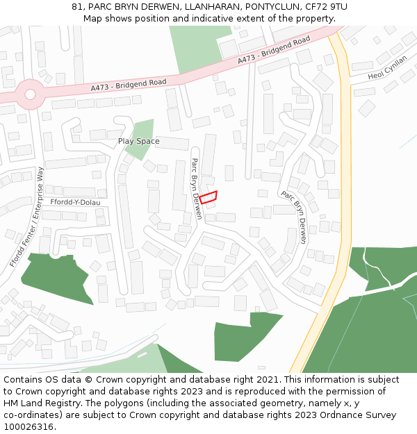 81, PARC BRYN DERWEN, LLANHARAN, PONTYCLUN, CF72 9TU: Location map and indicative extent of plot
