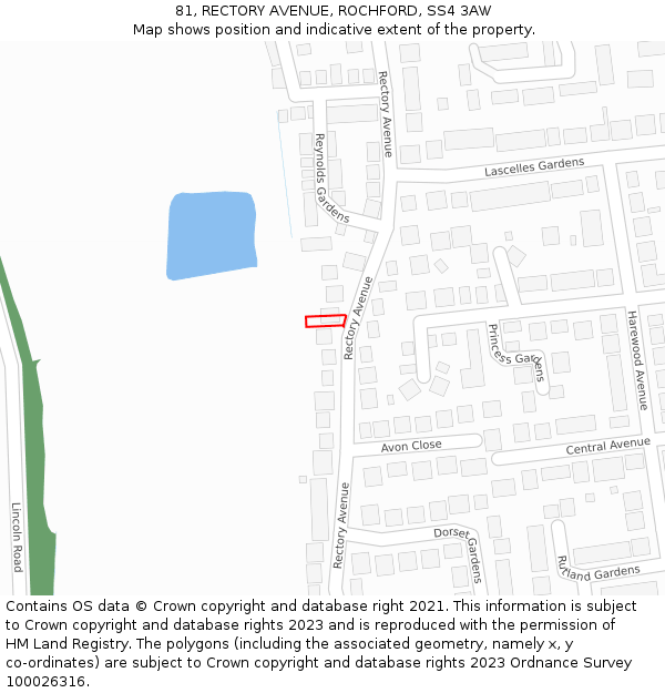 81, RECTORY AVENUE, ROCHFORD, SS4 3AW: Location map and indicative extent of plot