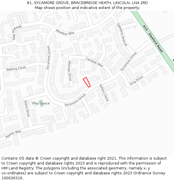 81, SYCAMORE GROVE, BRACEBRIDGE HEATH, LINCOLN, LN4 2RD: Location map and indicative extent of plot