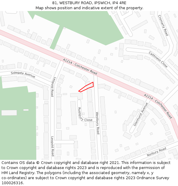 81, WESTBURY ROAD, IPSWICH, IP4 4RE: Location map and indicative extent of plot