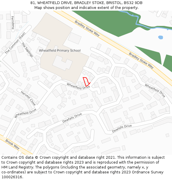 81, WHEATFIELD DRIVE, BRADLEY STOKE, BRISTOL, BS32 9DB: Location map and indicative extent of plot