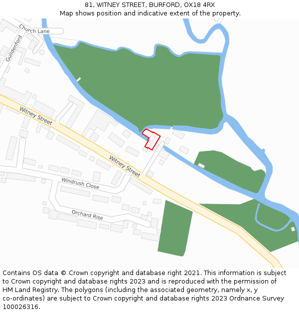 81, WITNEY STREET, BURFORD, OX18 4RX: Location map and indicative extent of plot