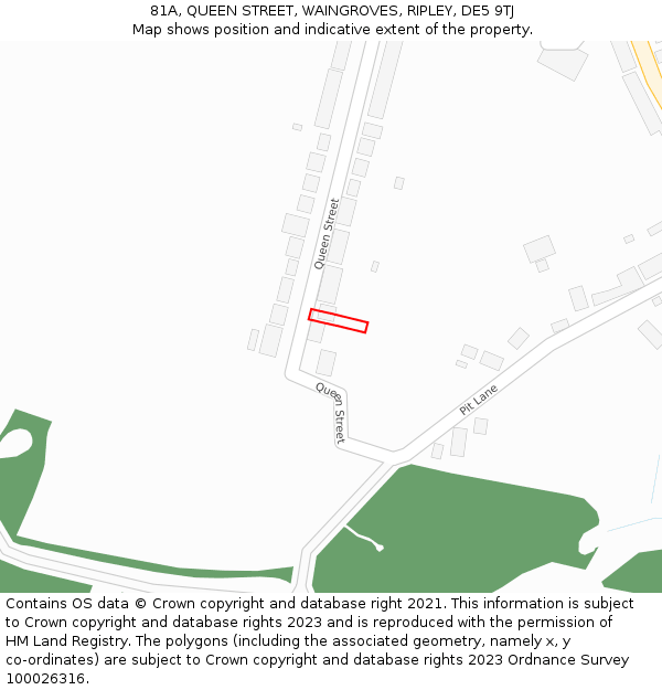 81A, QUEEN STREET, WAINGROVES, RIPLEY, DE5 9TJ: Location map and indicative extent of plot