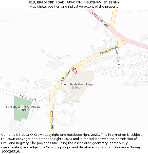 81B, BRADFORD ROAD, ATWORTH, MELKSHAM, SN12 8HY: Location map and indicative extent of plot