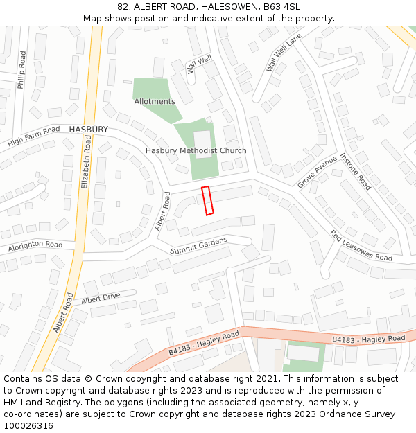 82, ALBERT ROAD, HALESOWEN, B63 4SL: Location map and indicative extent of plot