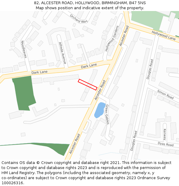 82, ALCESTER ROAD, HOLLYWOOD, BIRMINGHAM, B47 5NS: Location map and indicative extent of plot