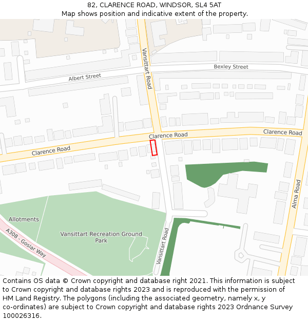 82, CLARENCE ROAD, WINDSOR, SL4 5AT: Location map and indicative extent of plot