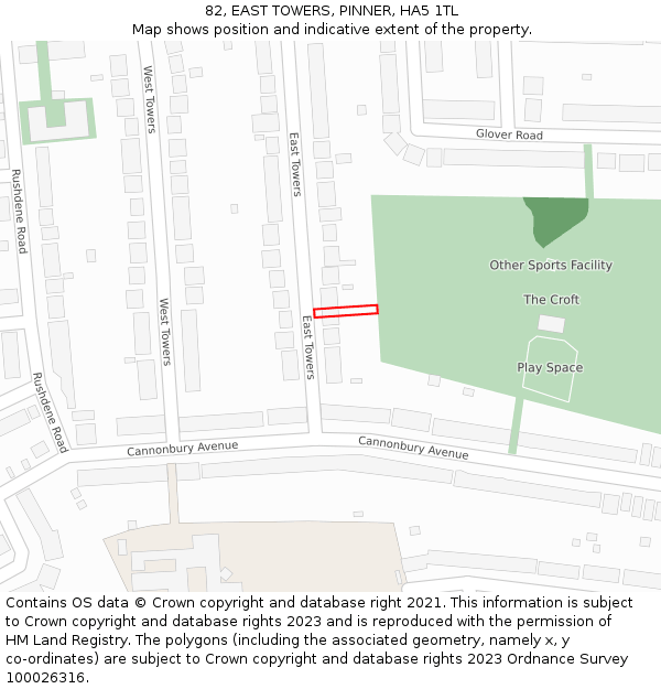 82, EAST TOWERS, PINNER, HA5 1TL: Location map and indicative extent of plot