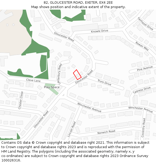 82, GLOUCESTER ROAD, EXETER, EX4 2EE: Location map and indicative extent of plot