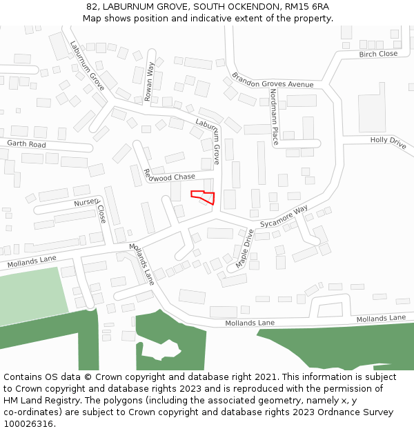 82, LABURNUM GROVE, SOUTH OCKENDON, RM15 6RA: Location map and indicative extent of plot