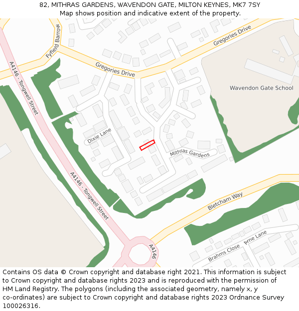 82, MITHRAS GARDENS, WAVENDON GATE, MILTON KEYNES, MK7 7SY: Location map and indicative extent of plot