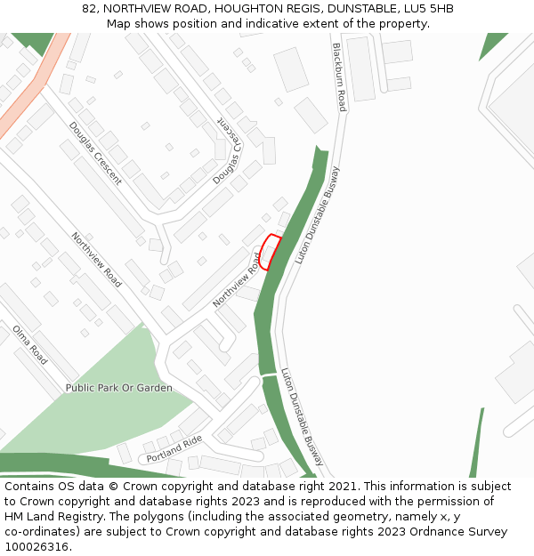 82, NORTHVIEW ROAD, HOUGHTON REGIS, DUNSTABLE, LU5 5HB: Location map and indicative extent of plot