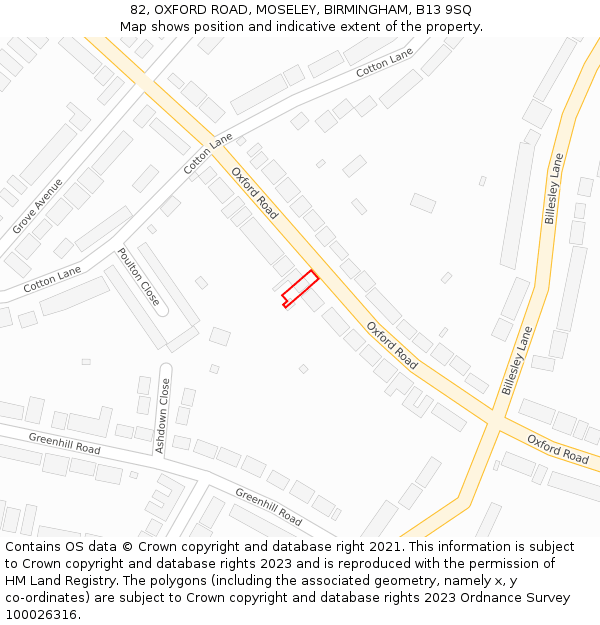 82, OXFORD ROAD, MOSELEY, BIRMINGHAM, B13 9SQ: Location map and indicative extent of plot