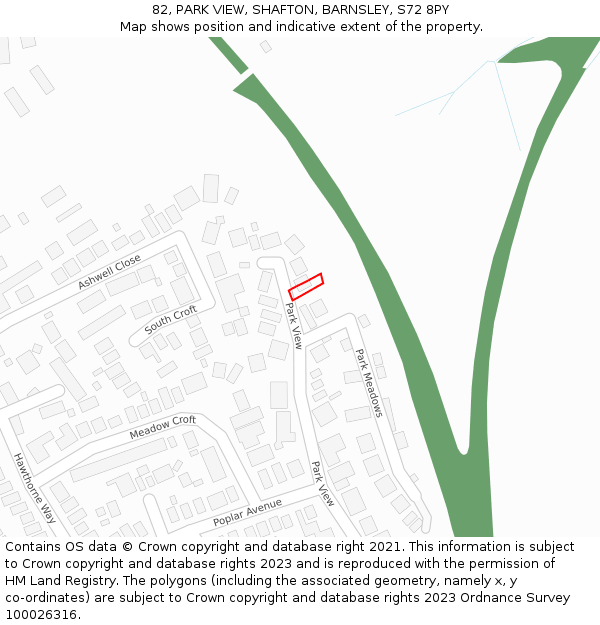 82, PARK VIEW, SHAFTON, BARNSLEY, S72 8PY: Location map and indicative extent of plot