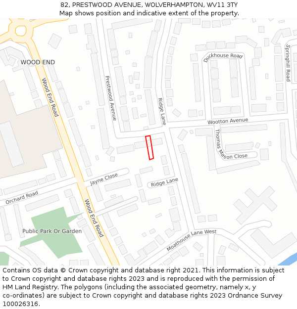 82, PRESTWOOD AVENUE, WOLVERHAMPTON, WV11 3TY: Location map and indicative extent of plot