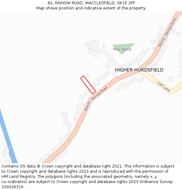 82, RAINOW ROAD, MACCLESFIELD, SK10 2PF: Location map and indicative extent of plot