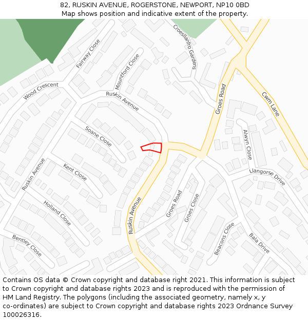 82, RUSKIN AVENUE, ROGERSTONE, NEWPORT, NP10 0BD: Location map and indicative extent of plot