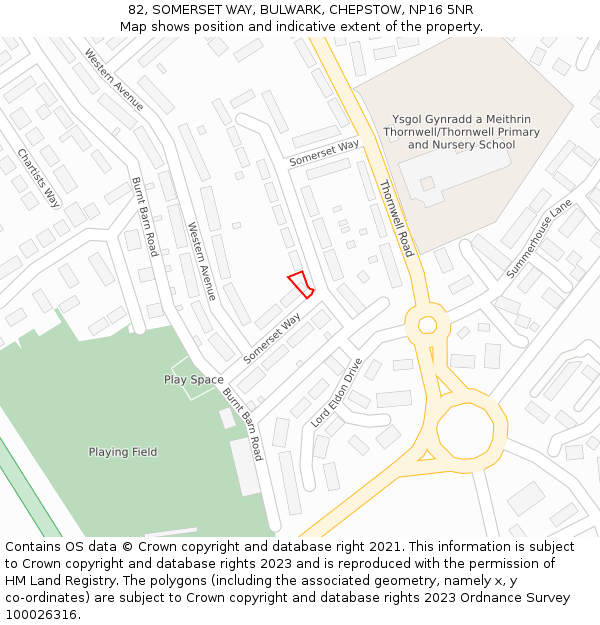 82, SOMERSET WAY, BULWARK, CHEPSTOW, NP16 5NR: Location map and indicative extent of plot