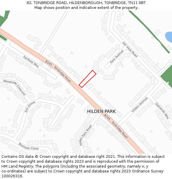 82, TONBRIDGE ROAD, HILDENBOROUGH, TONBRIDGE, TN11 9BT: Location map and indicative extent of plot