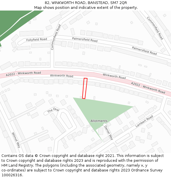 82, WINKWORTH ROAD, BANSTEAD, SM7 2QR: Location map and indicative extent of plot