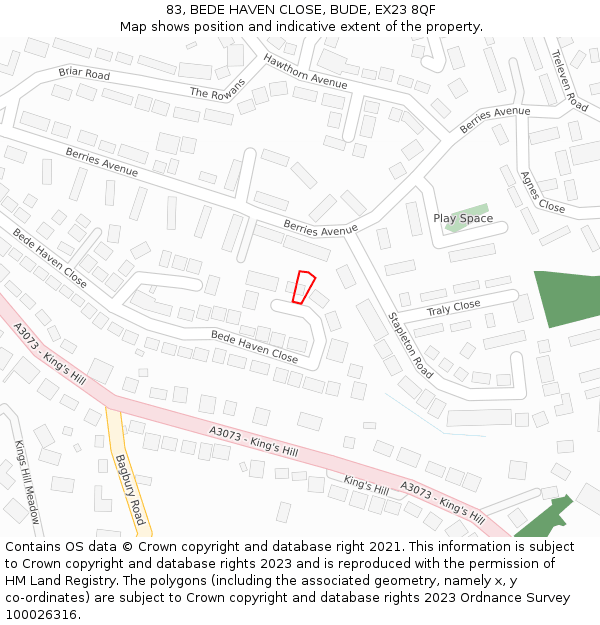 83, BEDE HAVEN CLOSE, BUDE, EX23 8QF: Location map and indicative extent of plot