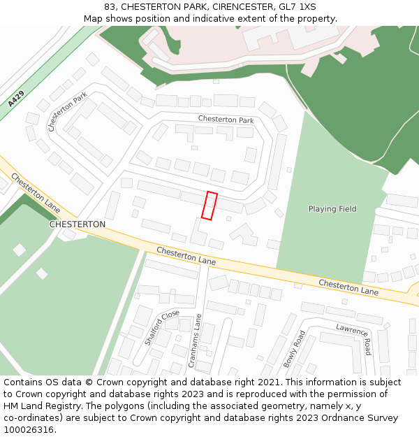 83, CHESTERTON PARK, CIRENCESTER, GL7 1XS: Location map and indicative extent of plot